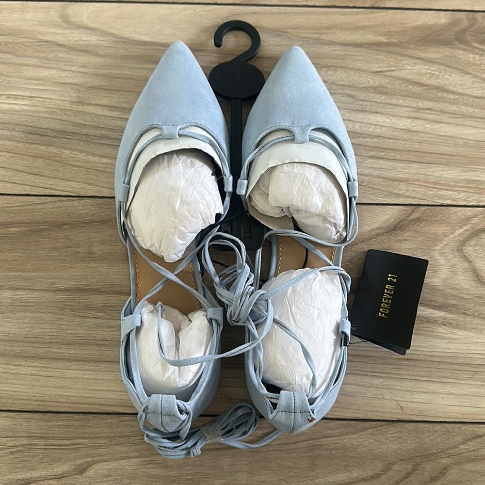 Blue Pointed Strappy Ballet Flats